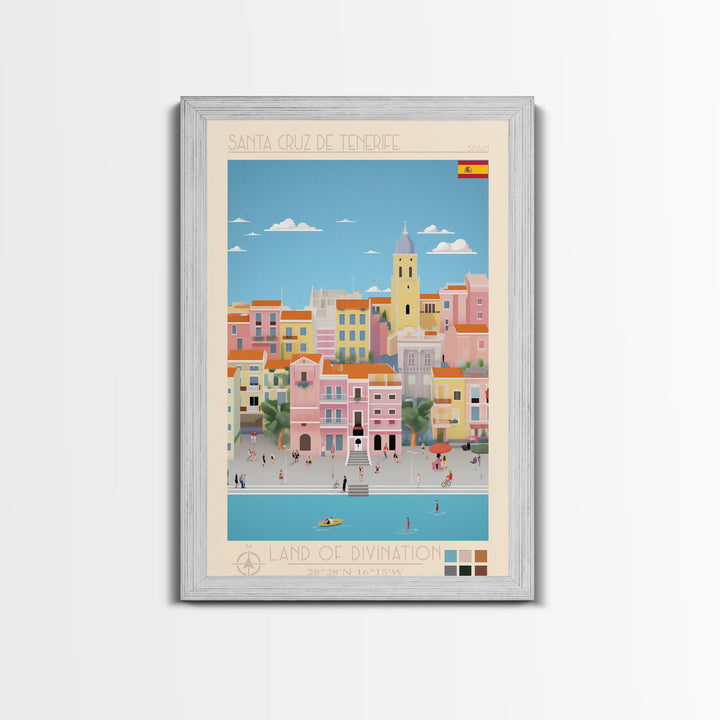 Santa Cruz de Tenerife Spain Travel Poster Framed Canvas Print, Midcentury Modern Art, Pop Art Wall Decor, Living Room Art, Bedroom Decoration