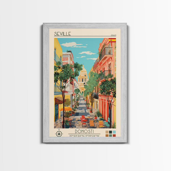 Seville Spain Travel Poster Framed Canvas Print, Midcentury Modern Art, Pop Art Wall Decor, Living Room Art, Home Decoration