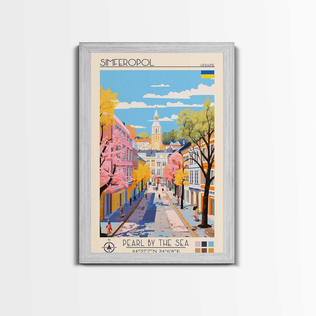 Simferopol Ukraine Travel Poster Framed Canvas Print, Midcentury Modern Art, Pop Art Wall Decor, Living Room Art, Vacation Gift