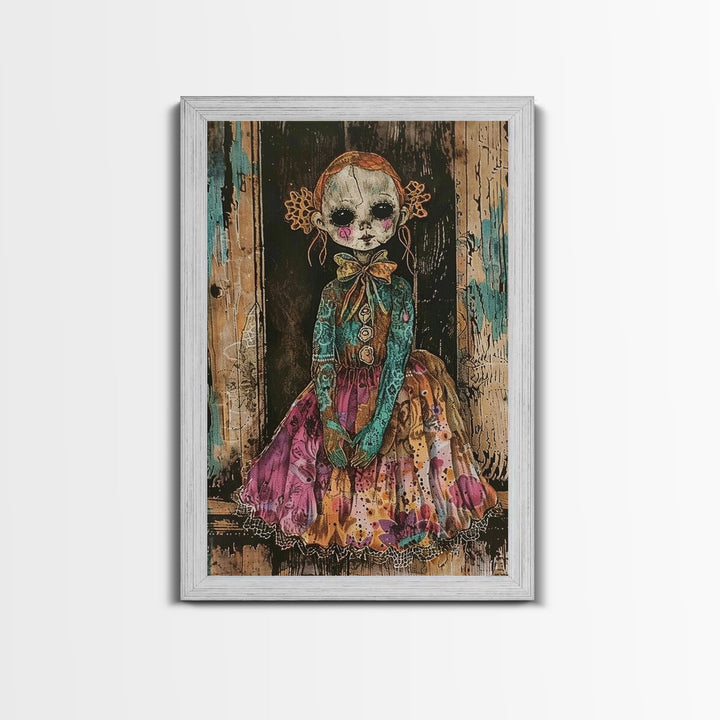 Halloween Pirate Skeleton with Pizza, Framed Canvas Print, Wall Art, Spooky Decor, Pirate Theme, Halloween Decoration, Living Room Art