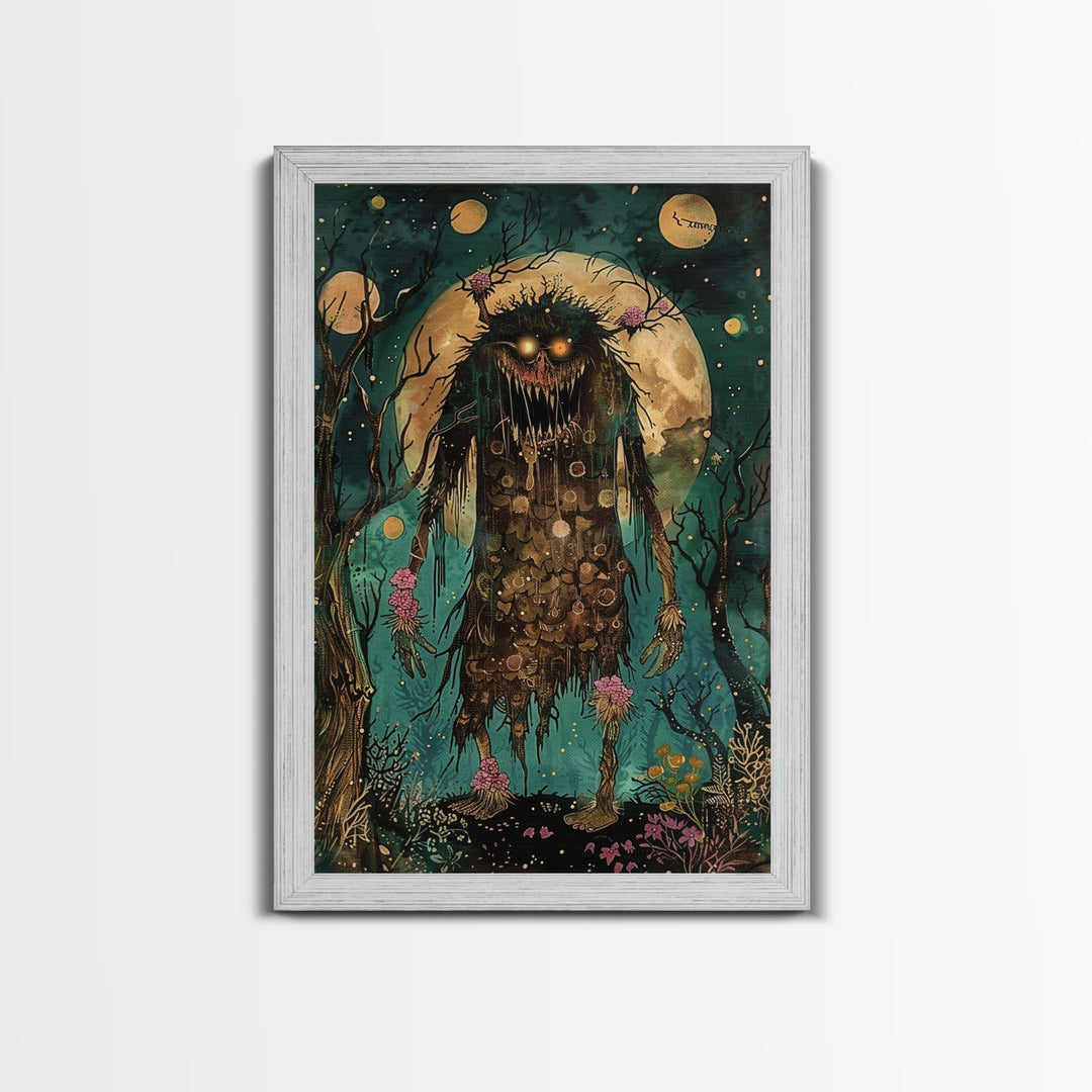 Halloween Creepy Sea Monster Framed Canvas Print, Wall Art, Living Room Decor, Halloween Decoration, Scary Creature Art, Haunted House Decor