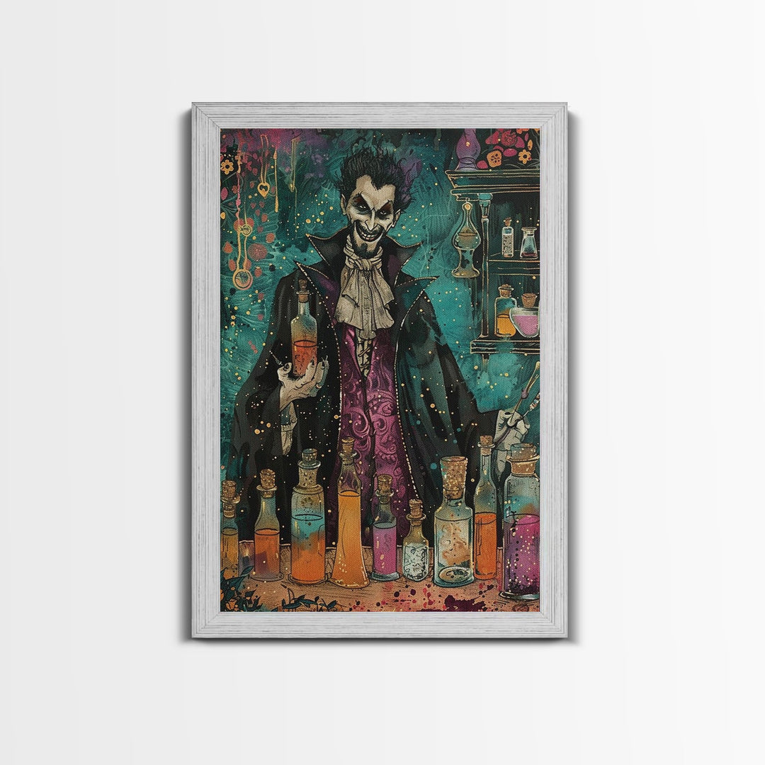 Halloween Frightening Werewolf with Burger Framed Canvas Print, Wall Art, Living Room Decor, Kitchen Art, Unique Halloween Gift Spooky Decor