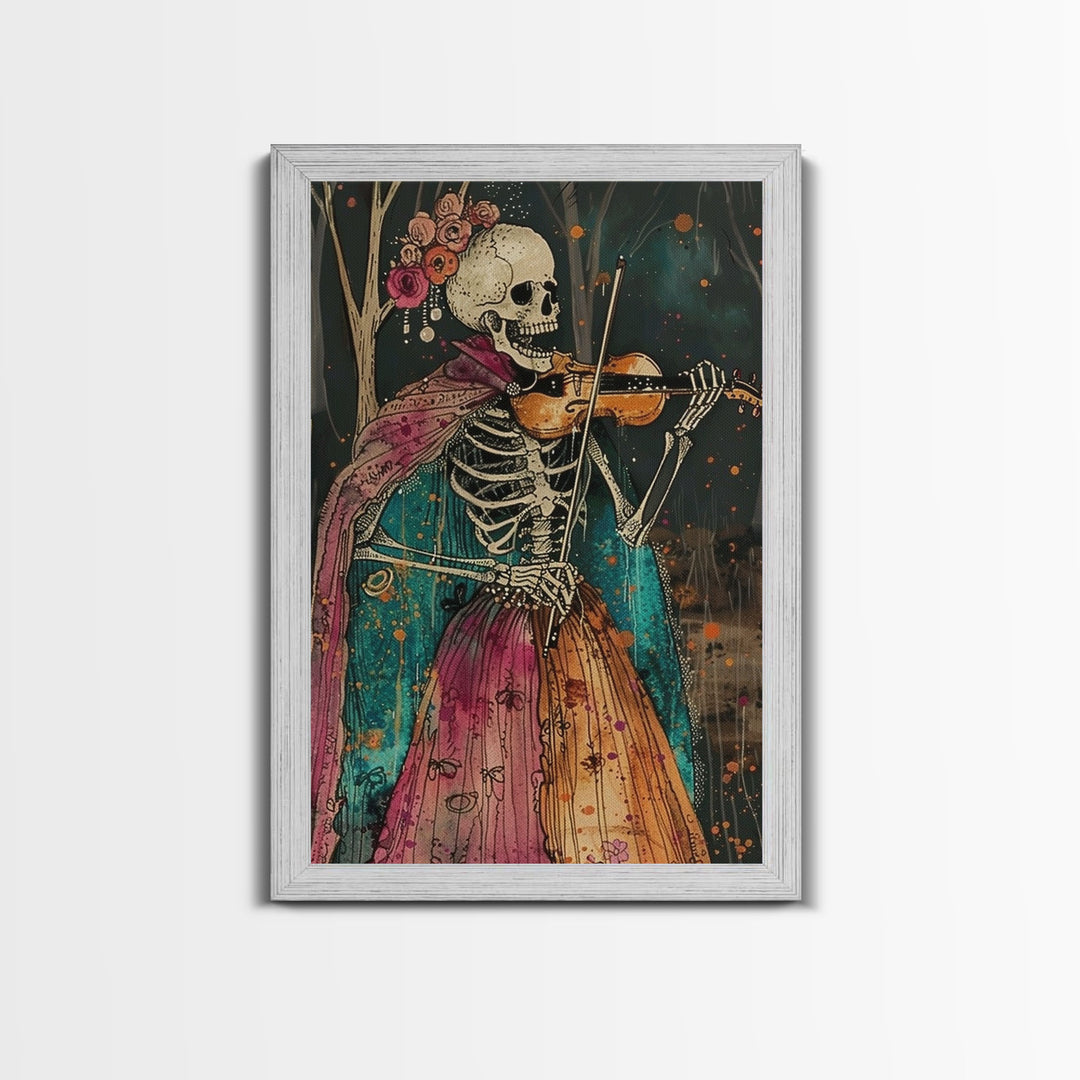 Day of the Dead Skeleton Playing Violin - Colorful Skeleton Art - Dia de los Muertos Inspired Print - Halloween Skeleton Decor