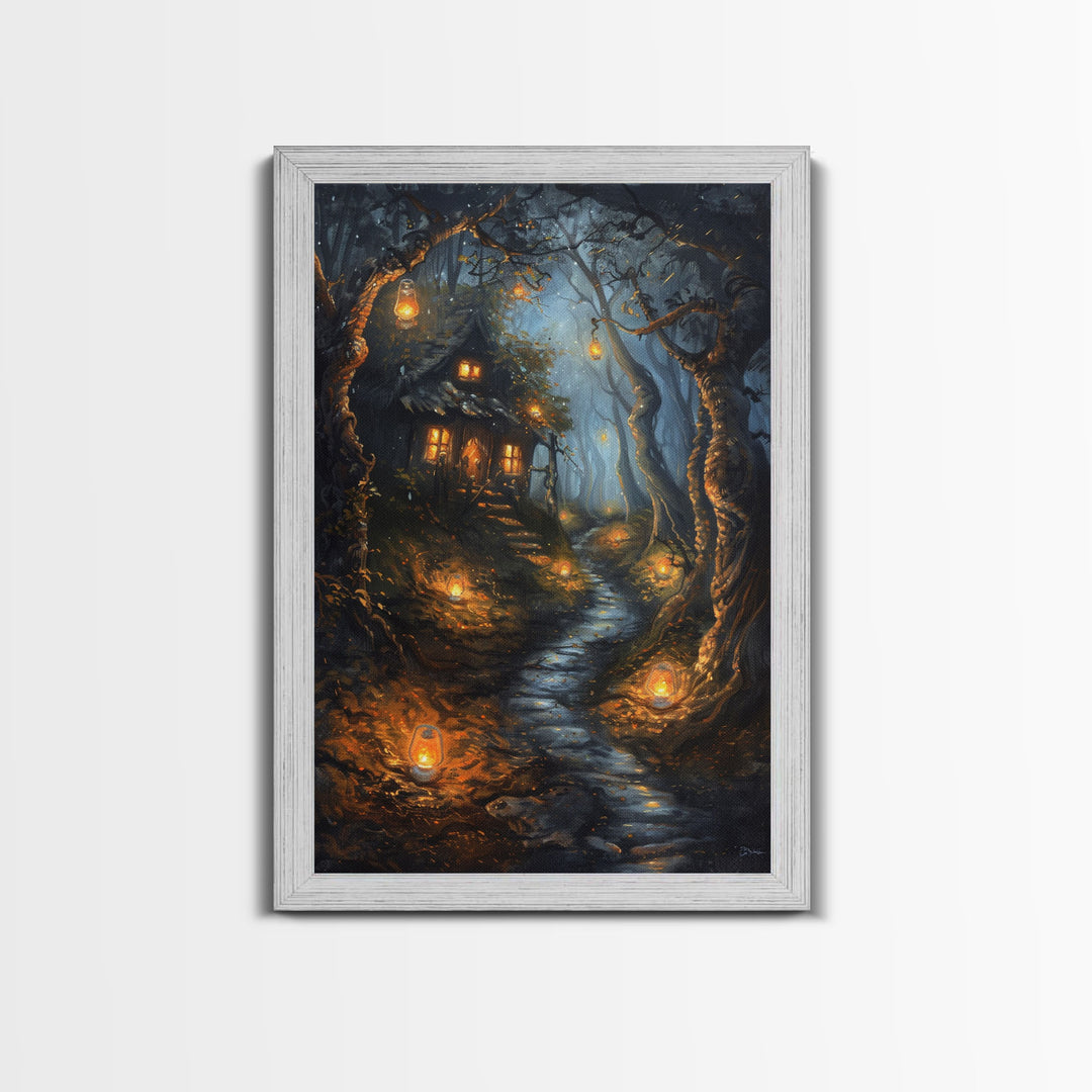 Spooky Cottage in Forest, Halloween Art, Spooky Wall Decor, Framed Canvas Print, Creepy Art, Halloween Wall Decor, Seasonal Wall Art