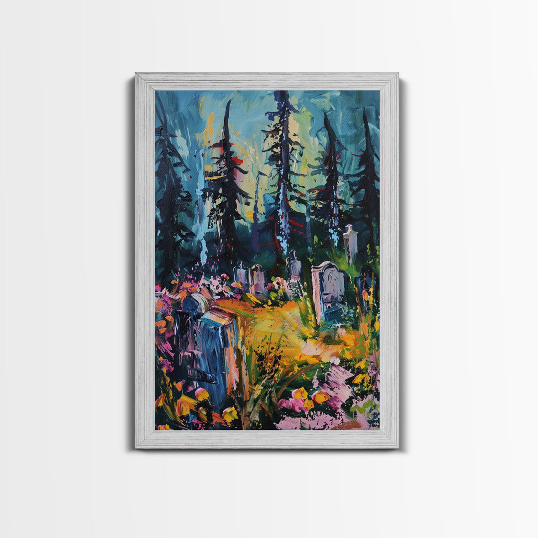 Haunted Path Framed Canvas Print, Halloween Wall Art, Spooky Walkway, Ghostly Forest, Haunted Trees, Gothic Decor, Fall Decoration