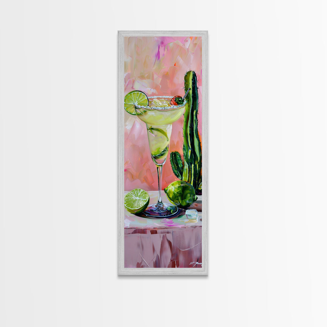 Martini Cocktail Framed Canvas Art, Canvas Bar Art, Tall and Narrow Kitchen Wall Art, Southwestern Wall Art, Margarita Painting for Kitchen