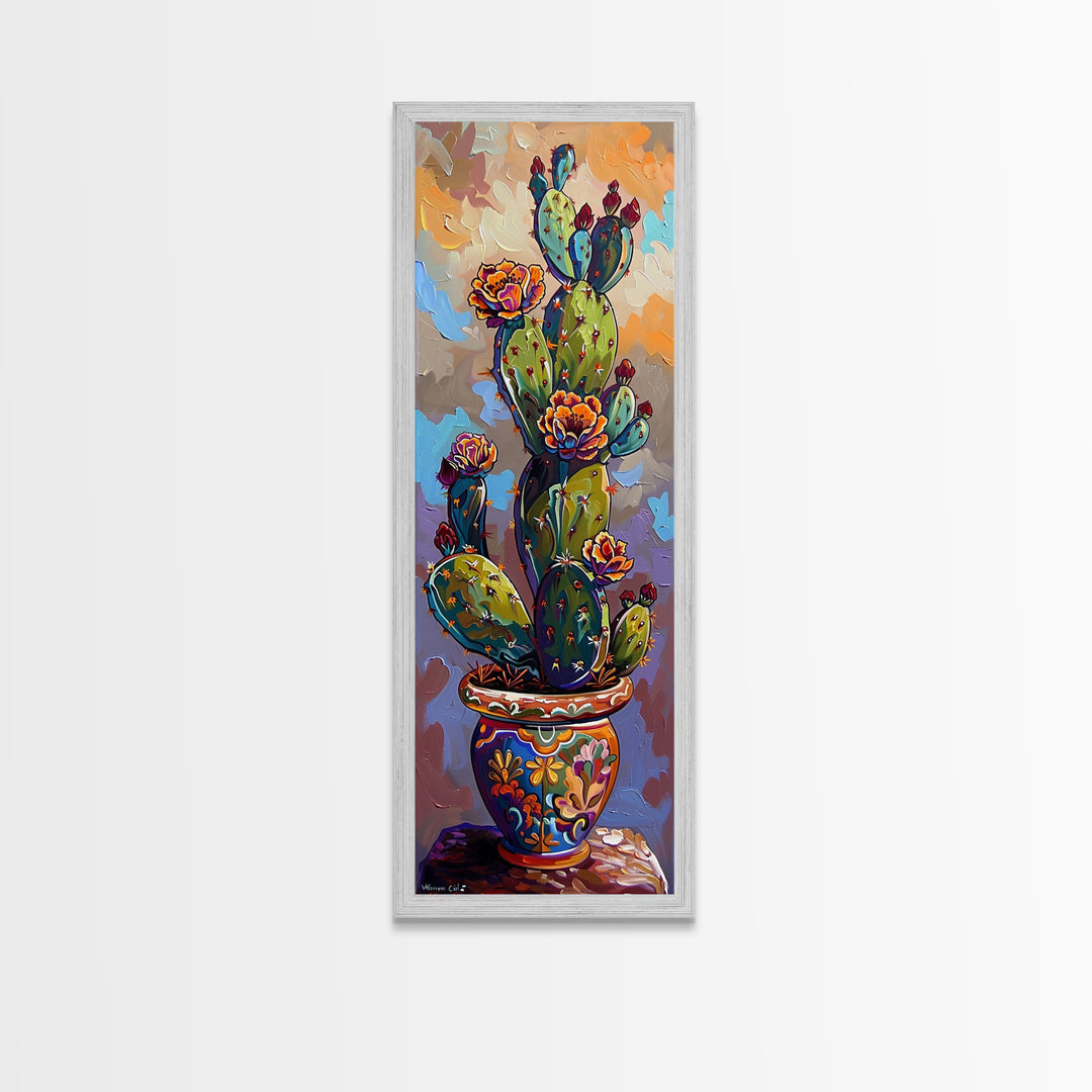Cactus Canvas Printed and Framed Art, Colorful Botanical Wall Art, Desert Art Print, Vertical Narrow Wall Art, Art Print for Kitchen