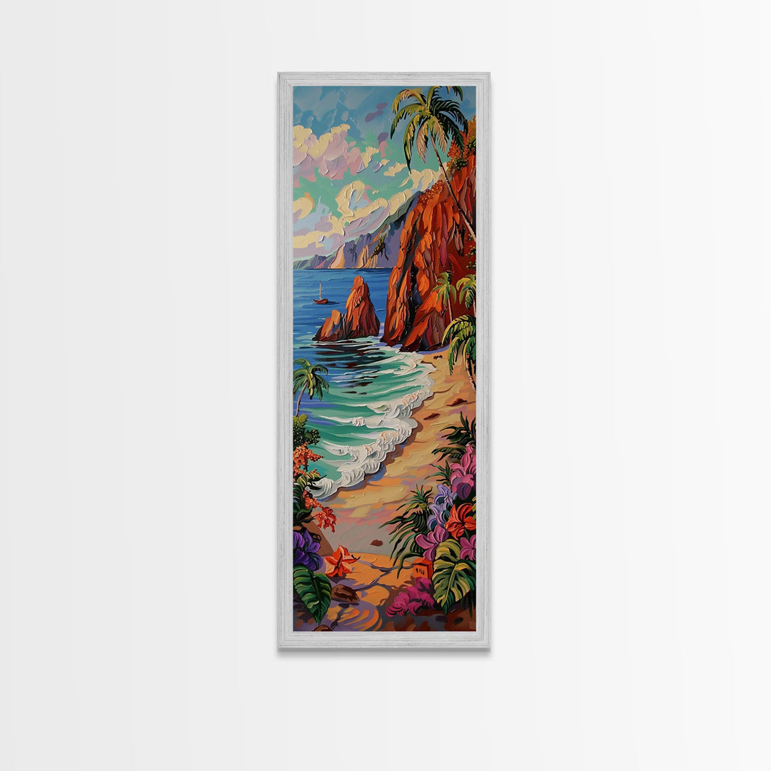 Colorful Hawaii Coastal Art Printed and Framed on Canvas, Beach House Wall Art Decor, Textured Canvas Painting, Modern Art for Living Room