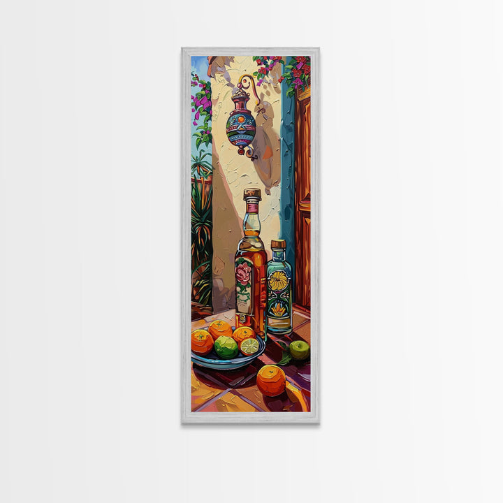Mediterranean Still Life Canvas Painting Framed and Printed, Textured Wall Art, Rustic Vertical Framed Art for Living Room, Colorful Art