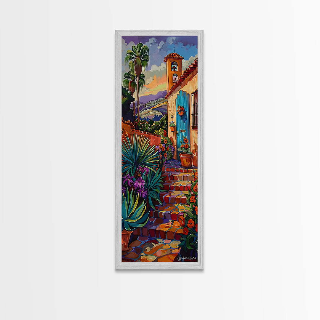 Contemporary Tuscan Style Oil Painting, Sunset Painting Framed and Printed on Canvas, Spanish Art, Living Room Wall Art Print, Mountain Art