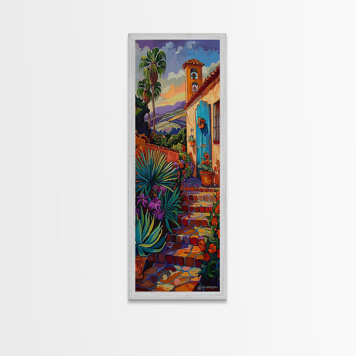 Contemporary Tuscan Style Oil Painting, Sunset Painting Framed and Printed on Canvas, Spanish Art, Living Room Wall Art Print, Mountain Art