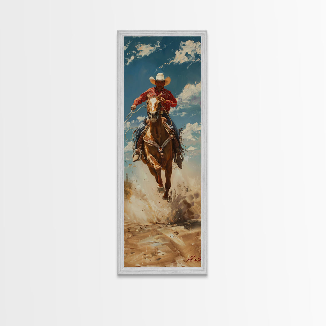 Modern Cowboy Canvas Art, Western Wall Art Framed and Printed, Horse Painting, Impasto Style Canvas Wall Art, Oversized Office Art for Him