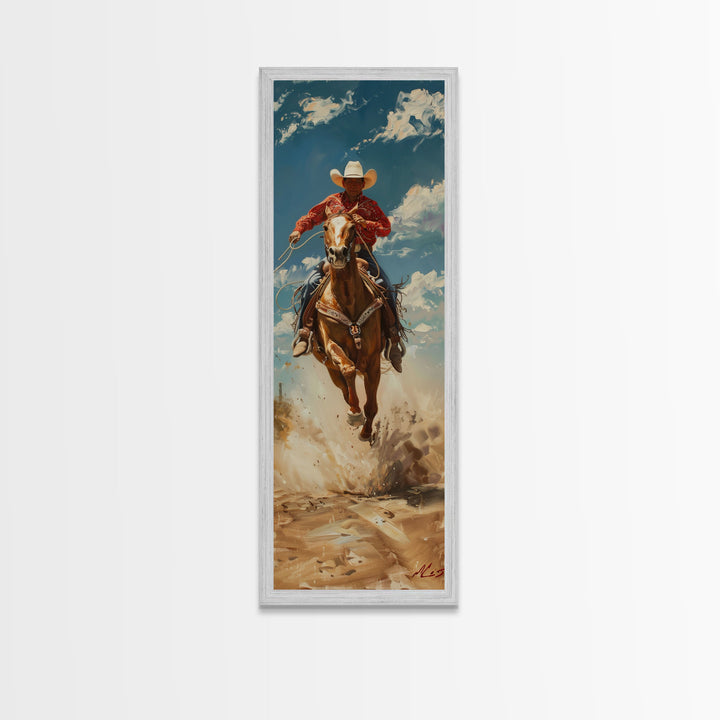 Modern Cowboy Canvas Art, Western Wall Art Framed and Printed, Horse Painting, Impasto Style Canvas Wall Art, Oversized Office Art for Him