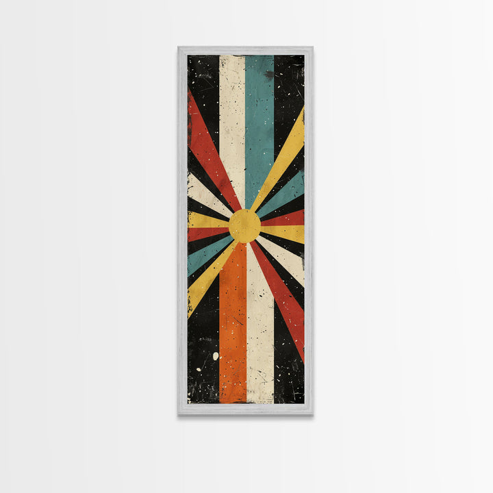 Midcentury Modern Sunburst Art, Framed Canvas Print, Retro, MCM Style, Vintage Style Wall Art, Skinny Art, Wood Frame Art