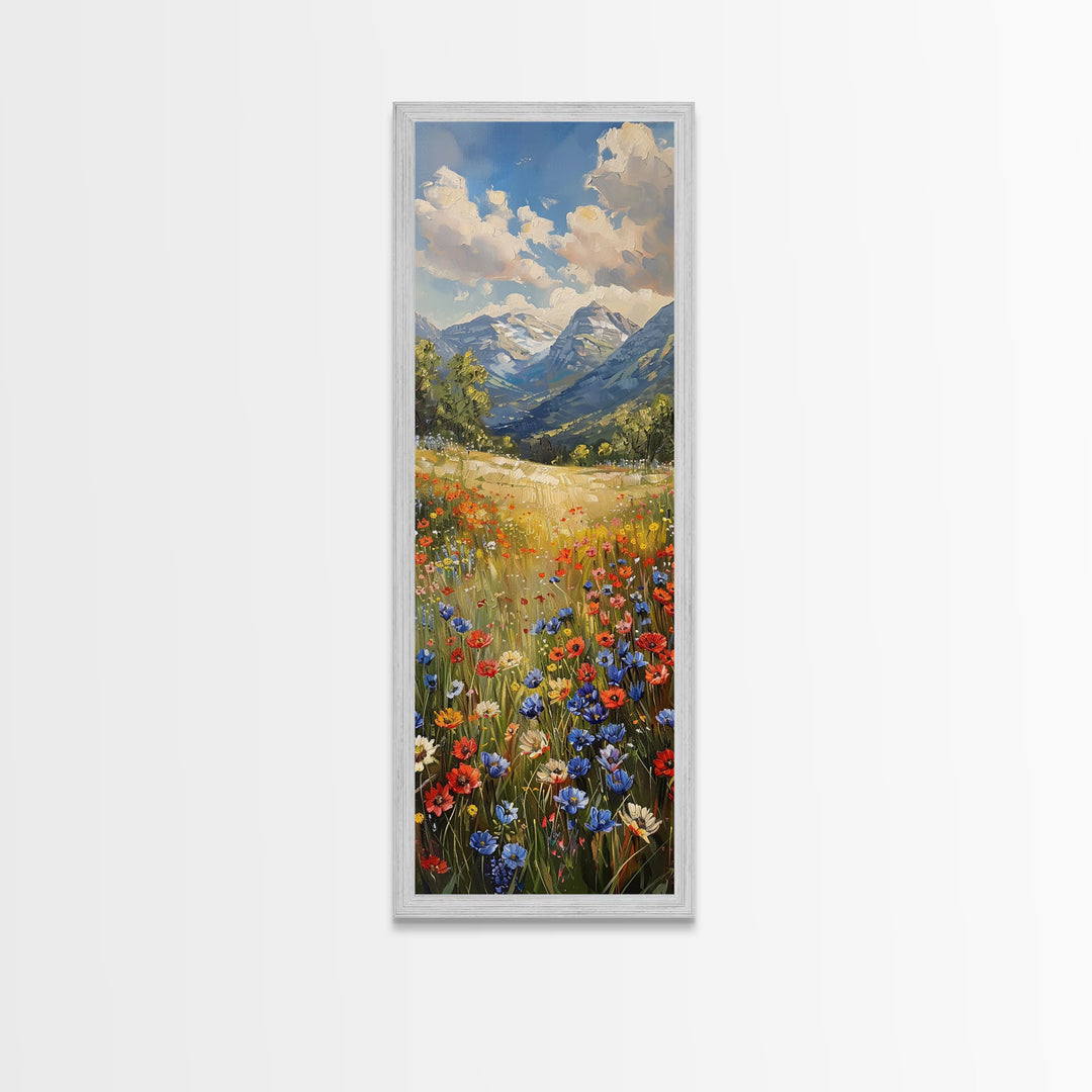 Idyllic Riverside Scene In A Deep Forest Gorge Skinny Art Framed Canvas Print For Living Room Or Guest Room Wall Art