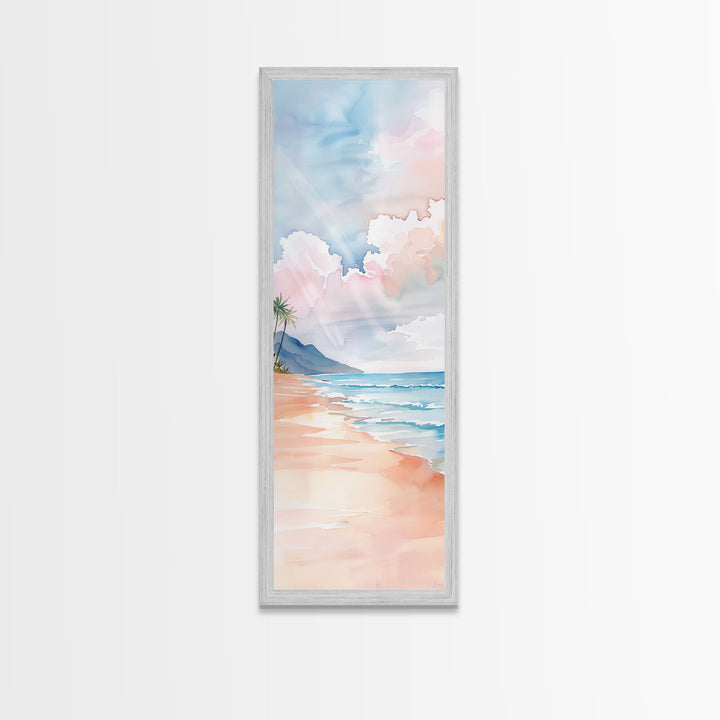 Gentle Shoreline Watercolor Art - Framed Canvas Print, Farmhouse Art, Boho Art, Skinny Art, Tall Art, Living Room Decor, Beach Wall Art for Home Decor