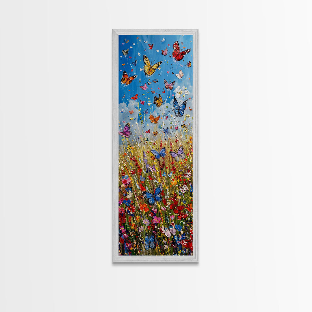 Butterflies In The Spring Framed Canvas Print, Wood Framed Art, Living Room Decor, Girl's Room Gift Idea, Nursery Decor, Minimalist Whimsical Decor