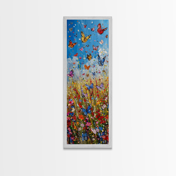 Butterflies In The Spring Framed Canvas Print, Wood Framed Art, Living Room Decor, Girl's Room Gift Idea, Nursery Decor, Minimalist Whimsical Decor