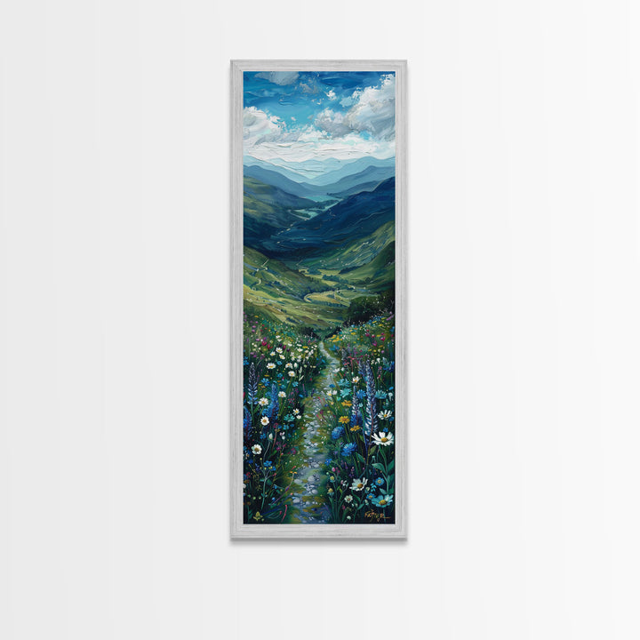 Secret Path Through The Wild Flowers, Framed Canvas Print, Unique Wall Art, Minimalist Landscape Painting, Wood Frame Art, Sofa Decor, Springtime Art