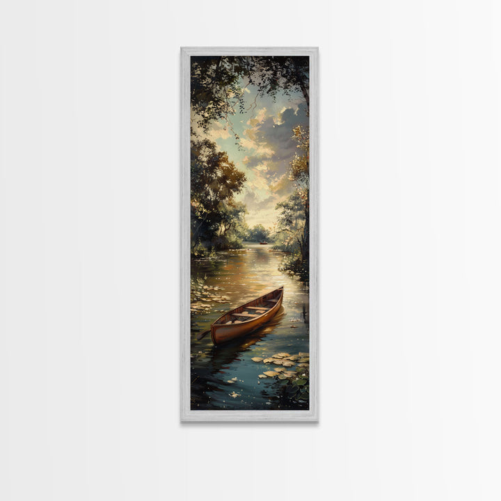Antique Canoe Framed Canvas Print, lake House Decor, Lake Life Wall Art, Tall Wall Art For Small Spaces