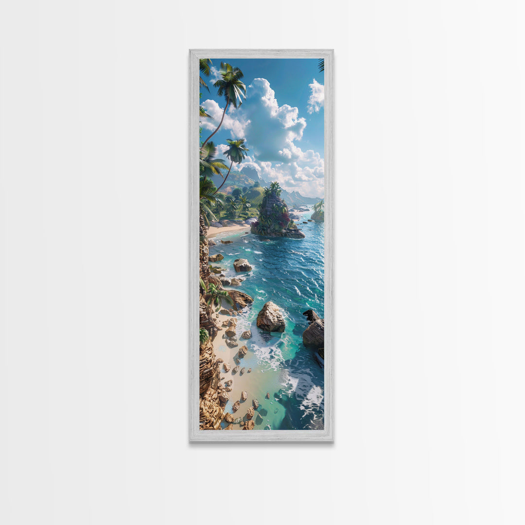 Idyllic Island Shoreline With Crystal Waters, Farmhouse Art For Modern Homes, Boho And Minimalist Wall Art In Tall Canvas Print
