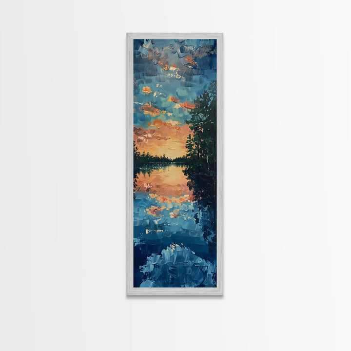 Reflective Sunset Over Calm Waters, Minimalist Farmhouse Art For Rustic Decor, Boho Style Wall Art In Tall Canvas Print