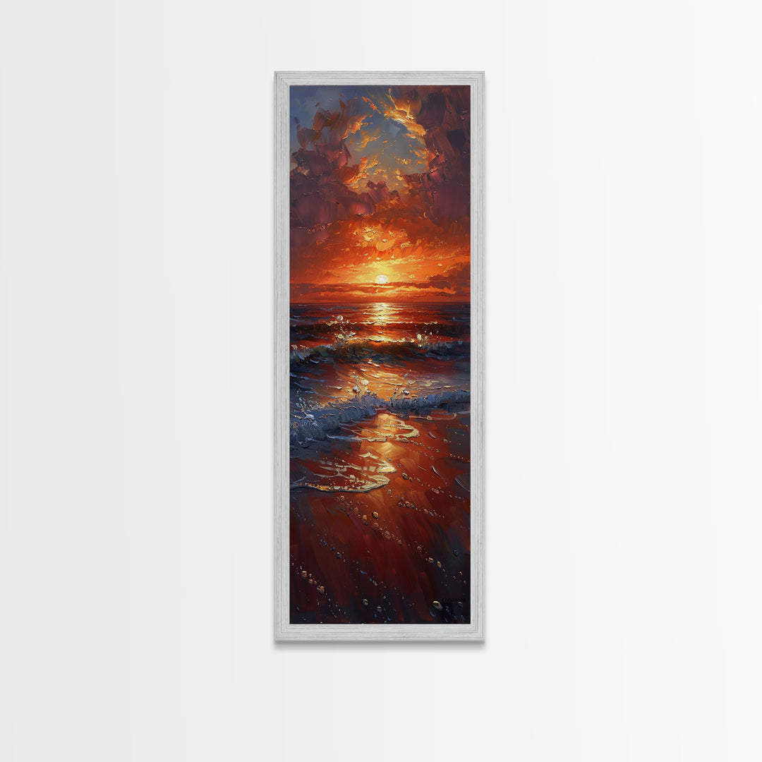 Reflective Lake Sunset Peaceful Nature Scene Farmhouse Bedroom Art Framed Canvas Print Tall Art Japanese Style Art