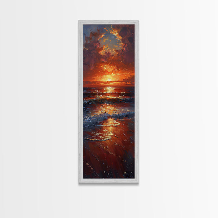 Reflective Lake Sunset Peaceful Nature Scene Farmhouse Bedroom Art Framed Canvas Print Tall Art Japanese Style Art