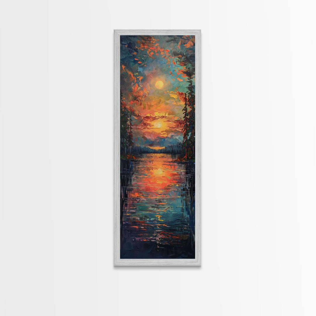 Radiant Sunrise Over Rolling Hills Vibrant Landscape Art Framed Canvas Print Tall Art Japanese Style Art