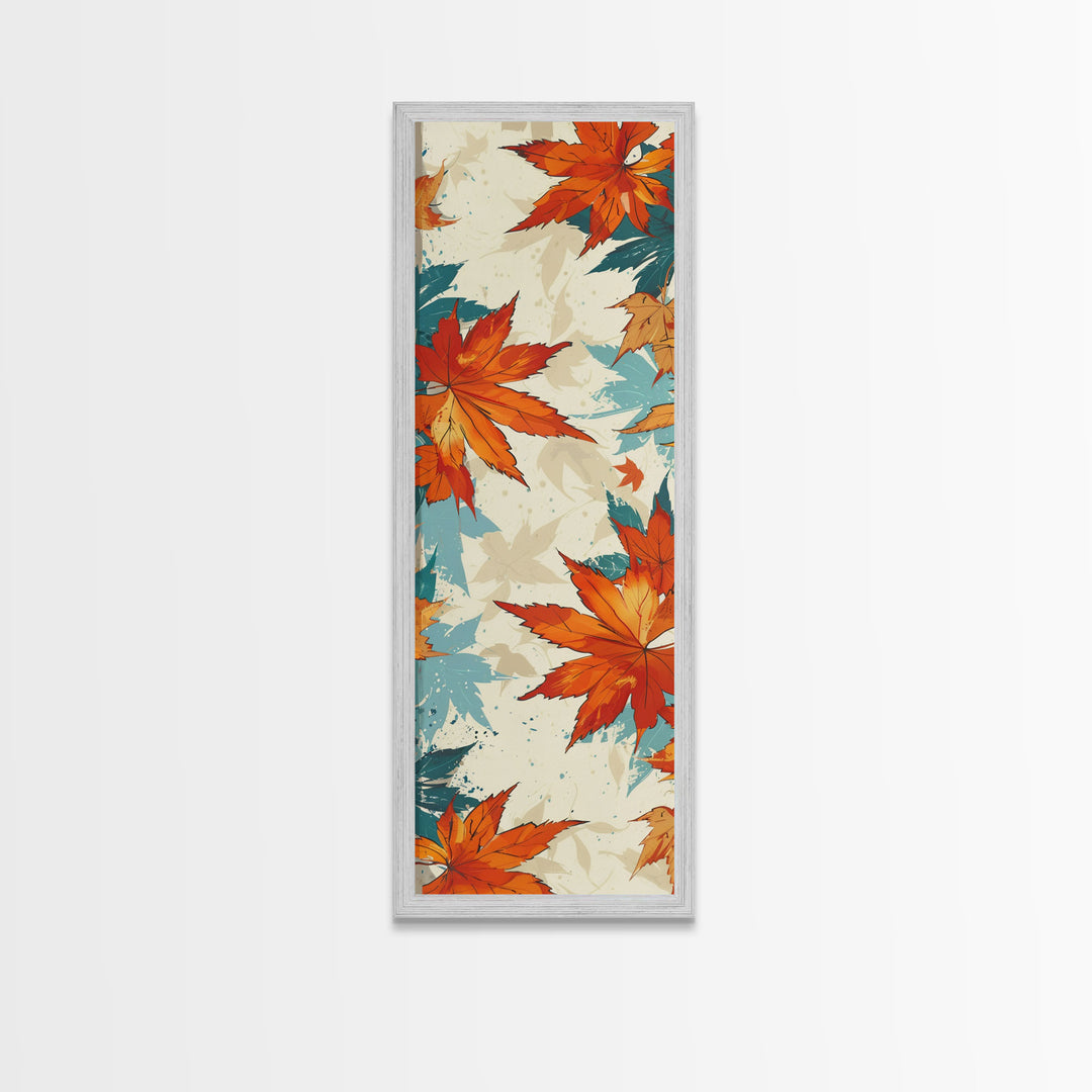 Japanese Autumn Leaves Canvas Print In Ukiyo-e Style, Traditional Woodblock Art, Framed Canvas Print, Tall Skinny Japanese Wall Art, Ready To Hang