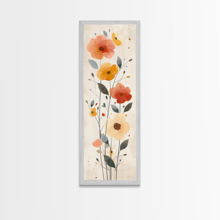 Delicate Poppy Flowers Skinny Art Tall Art Japanese Ukiyo-e Inspired Floral Print Framed Canvas Wall Art