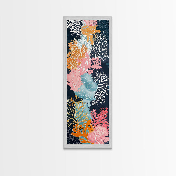 Intricate Coral Reef Art in Vibrant Colors on Tall Vertical Canvas Print Perfect for Underwater Sea Life-Themed Decor