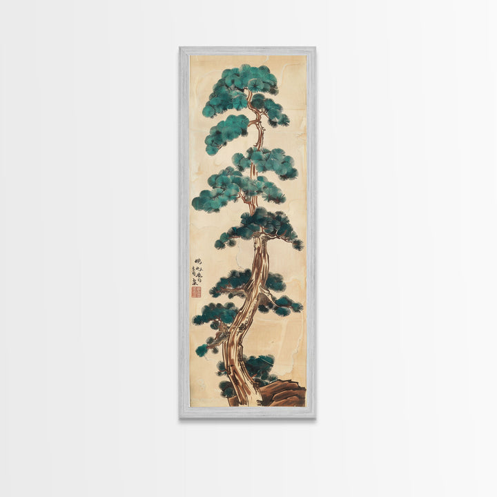 Japanese Pines Artistic Interpretation Tall Branches Skinny Art Tall Art Framed Canvas Print Japanese Style Art Ukiyo-e Art Wood Block Print Classic