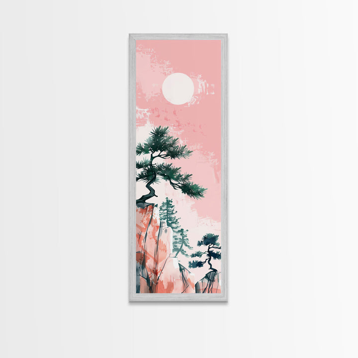 Ethereal Reeds In Windy Meadow Blush Tones Skinny Art Tall Art Framed Canvas Print Japanese Style Art Ukiyo-e Art Wood Block Print Nature