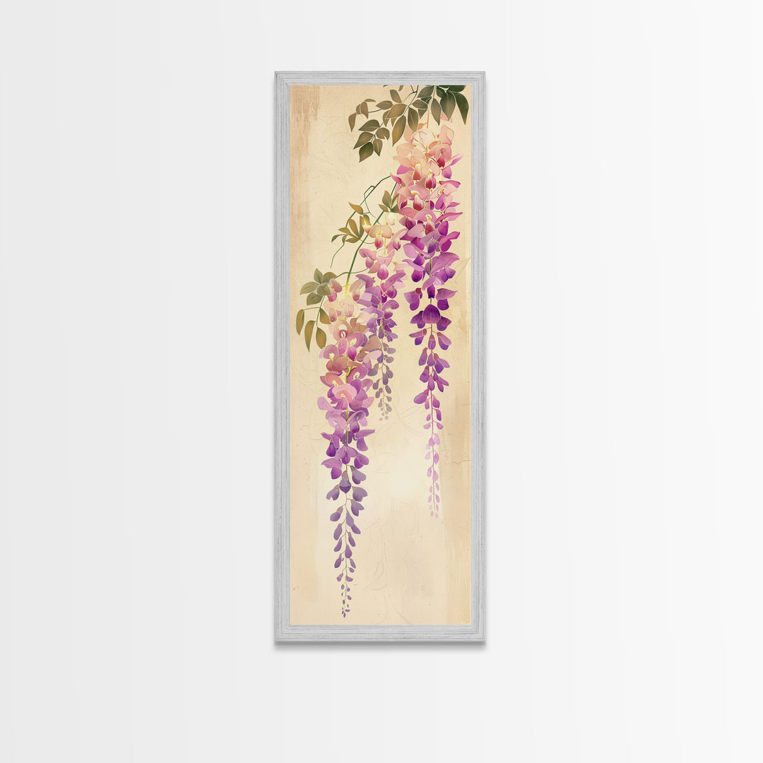 Hanging Wisteria Flowers In Purple Tones Japanese Style Framed Canvas Print, Wall Art Ready To Hang For Living Spaces