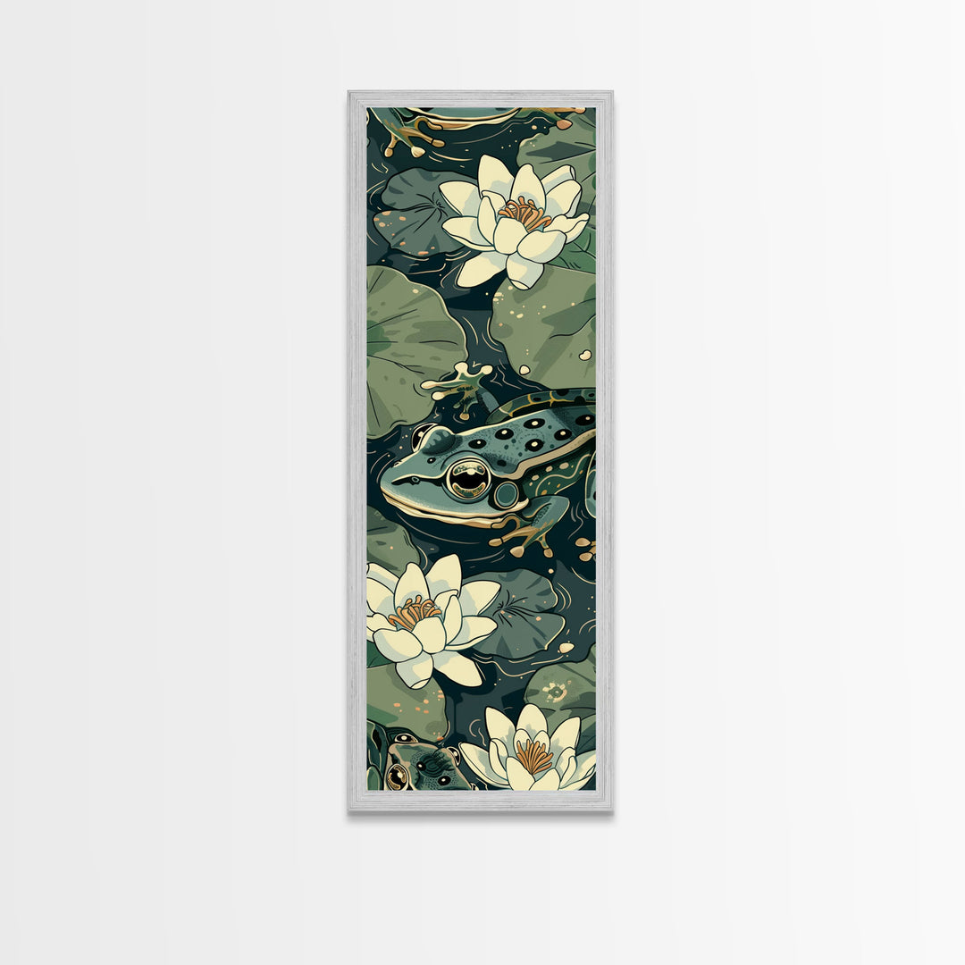 Elegant Japanese Peacock with Blossoms Tall Skinny Framed Canvas Print - Ukiyo-e Art Wall Décor