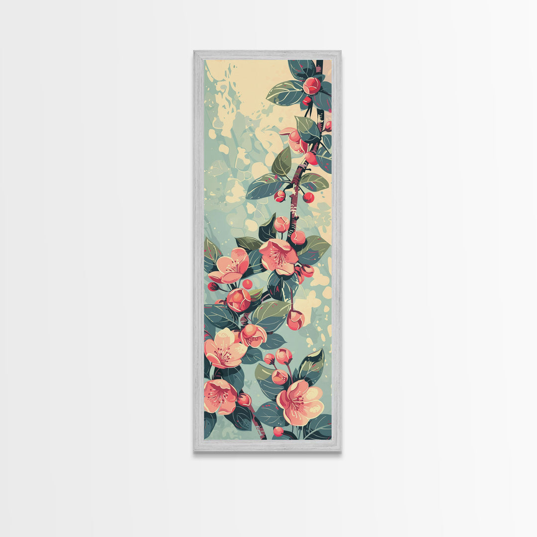 Japanese Style Frogs and Lotus Flowers Framed Canvas Print - Tall Skinny Ukiyo-e Wall Art