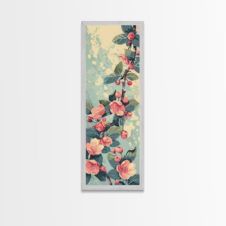Japanese Style Frogs and Lotus Flowers Framed Canvas Print - Tall Skinny Ukiyo-e Wall Art