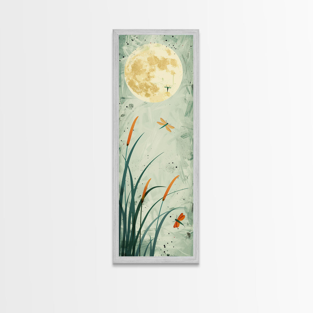 Serene Swans and Cherry Blossoms in Japanese Art Tall Skinny Framed Canvas Print - Wall Décor