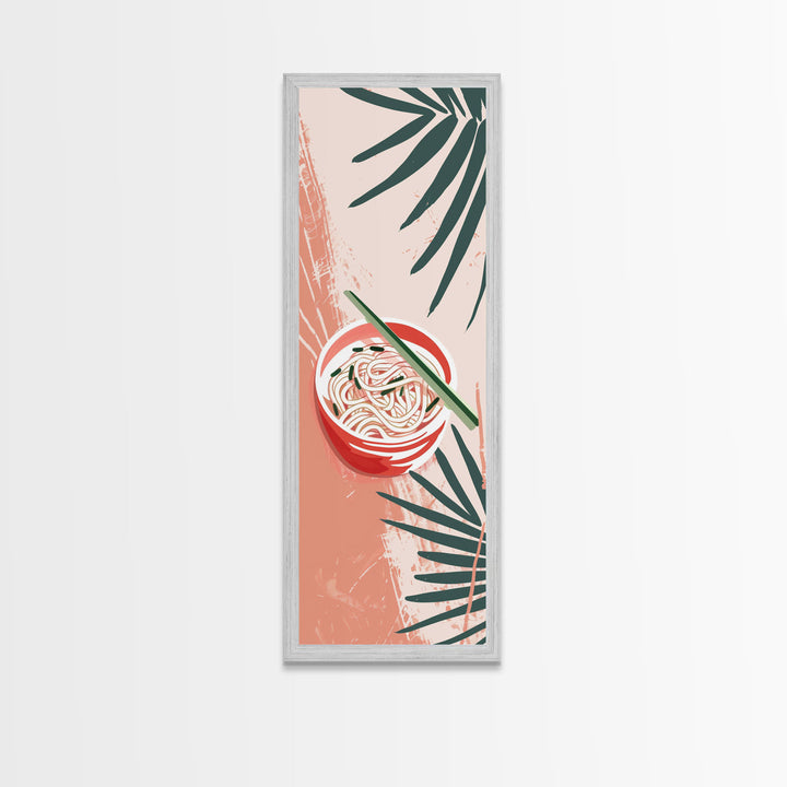 Ramen Noodles Japanese Cuisine Art On Framed Canvas Print In Ukiyo-e Style Tall Skinny Culinary Wood Block Wall Decor