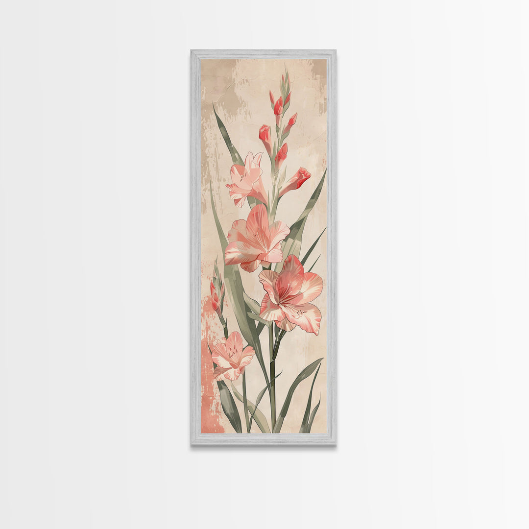 Canvas Print Soft Pink Gladiolus Flowers, Vintage-Inspired Floral Art For Bedroom Or Living Room, Romantic Wall Decoration