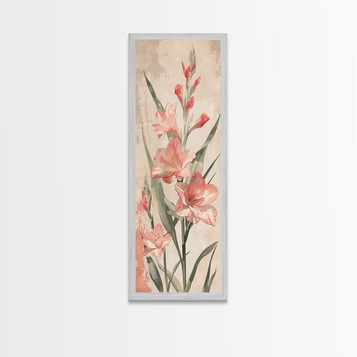 Canvas Print Soft Pink Gladiolus Flowers, Vintage-Inspired Floral Art For Bedroom Or Living Room, Romantic Wall Decoration
