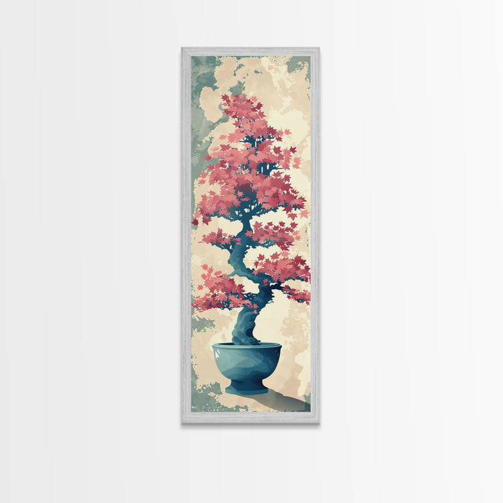 Maple Bonsai Tree In Pot With Soft Pastel Background Tall Art Ukiyo-e Art Framed Canvas Print