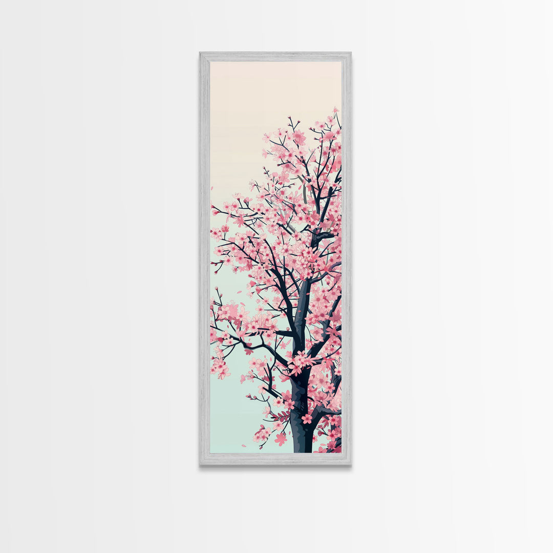 Delicate Cherry Blossom Tree In Full Bloom Against A Soft Gradient Background For Elegant Wall Art Framed Canvas Print