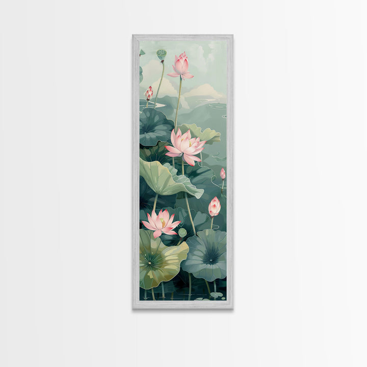 Tranquil Lotus Flowers And Large Green Leaves In Pond For Calming Nature Wall Art Ukiyo-e Japanese Style Art Canvas Print