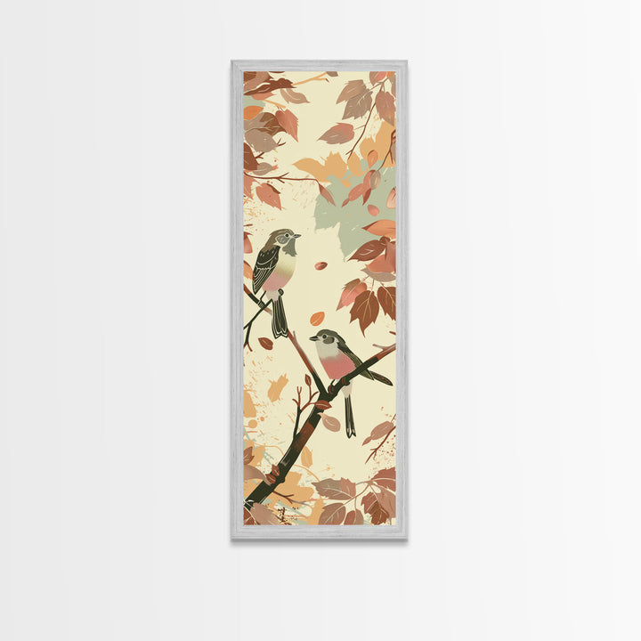 Charming Small Birds On Autumn Branches For Cozy Fall-Themed Wall Art Japanese Style Framed Canvas Print