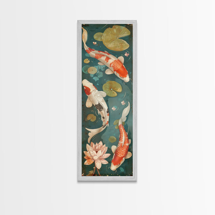 Graceful Koi Fish Swimming Among Lotus Flowers For Zen-Inspired Wall Art Japanese Style Framed Canvas Print