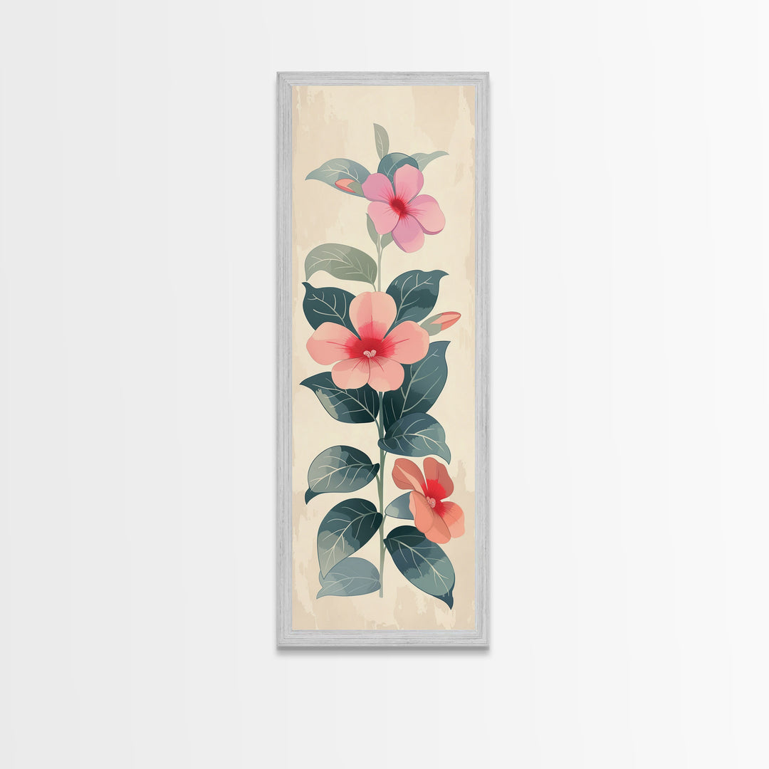 Floral Bouquet With Pink And Red Flowers - Skinny Art Tall Art Framed Canvas Print Japanese Style Art Ukiyo-e Art