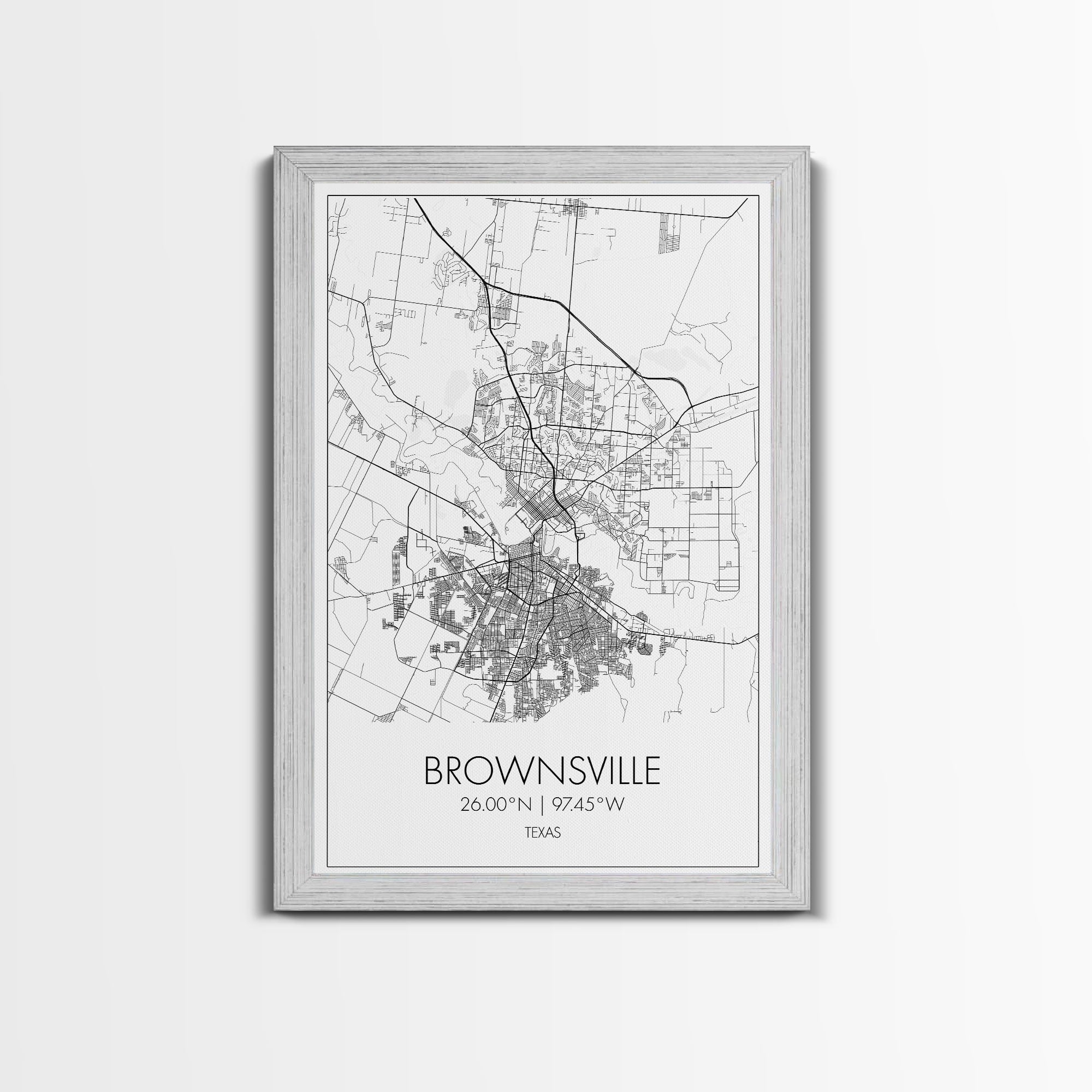 Brownsville Street Map, Texas Map, City Map Art, Modern Art, Wall Art, Canvas Print, Canvas Wall Art, Dorm Décor, Graduation Gift,