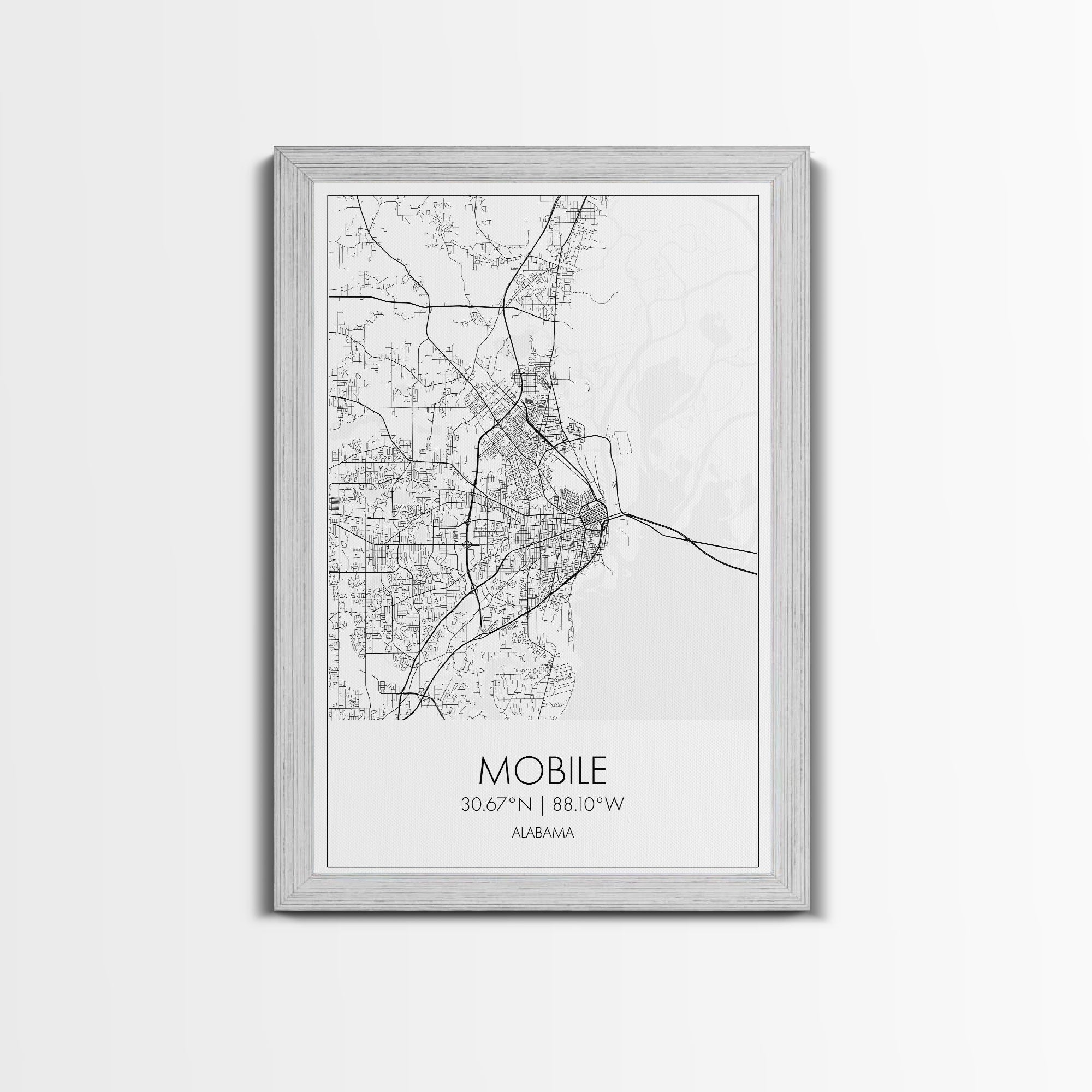 Mobile Street Map, Alabama Map, City Map Art, Modern Art, Wall Art, Canvas Print, Farmhouse Bedroom Art, Mother In Law Gift, Travel Art